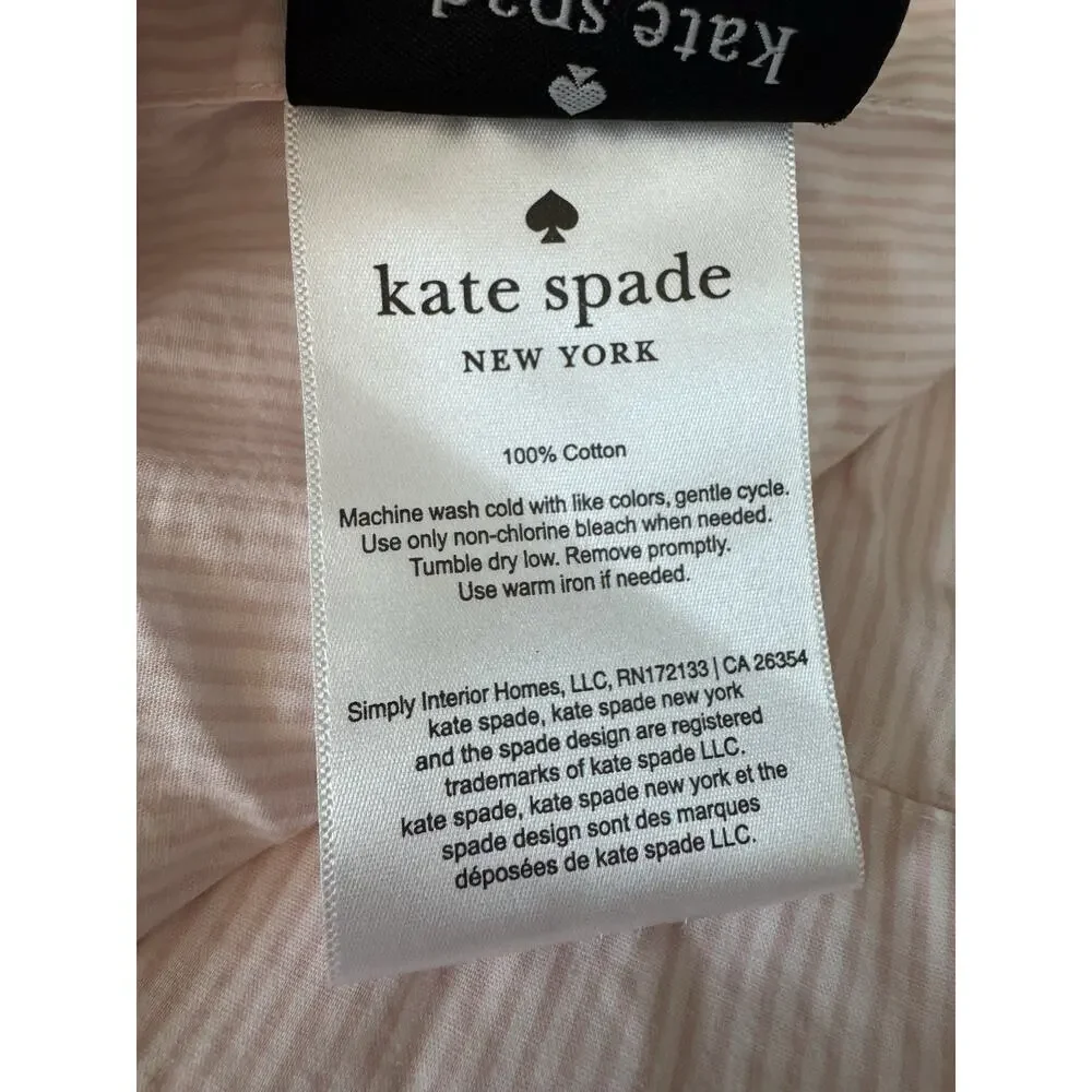 Kate Spade KING Fitted + Flat Sheet Set Baby Pink/White Stripes 100% Cotton 2 Pc